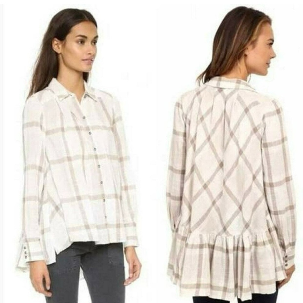 Free People Peppy In Plaid Sz small Button Up Ruffle Back (#4)